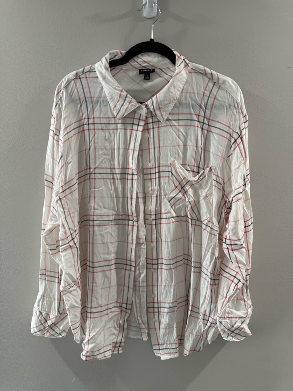 torrid White Plaid Button-Down Shirt with Red & Black Lines